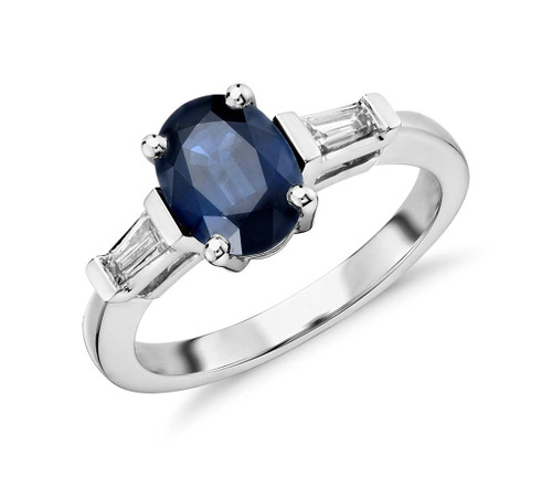 Oval Sapphire and Baquette Diamond Ring in 14k White Gold (1.55ct)