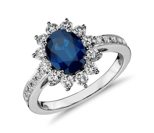 Oval Sapphire and Diamond Ring in 14k White Gold (1.55ct)