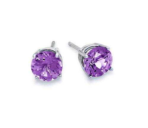 Round Amethyst Earring set in 18k White Gold (2.60ct t.w)