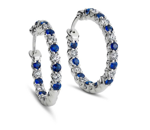 Diamond and Sapphire Hoop Earring set in 14k White Gold (1.1ct t.w)