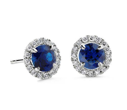14k White Gold Round Sapphire and Diamond Earring ( 1.70ctw)