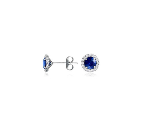 14k White Gold Round Sapphire and Diamond Earring ( 1.70ctw)