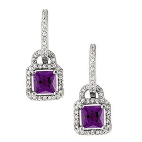 Square Amethyst Diamond Earring set in 14k White Gold (.42ct TW)