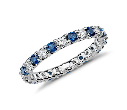 Eternity Sapphire Diamond Ring set in 14k White Gold (.60ct)