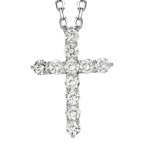 14k White Gold Cross Pendant .75ct t.w - With 18" Chain