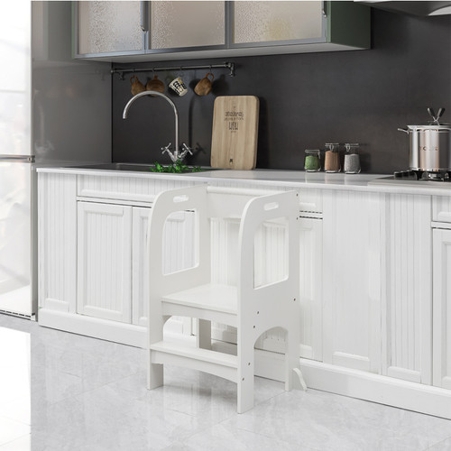 Kitchen Helper Step Stool for Kids and Toddlers, Children Standing Tower for Kitchen Counter, Wooden Toddler Two-Step Learning Stool