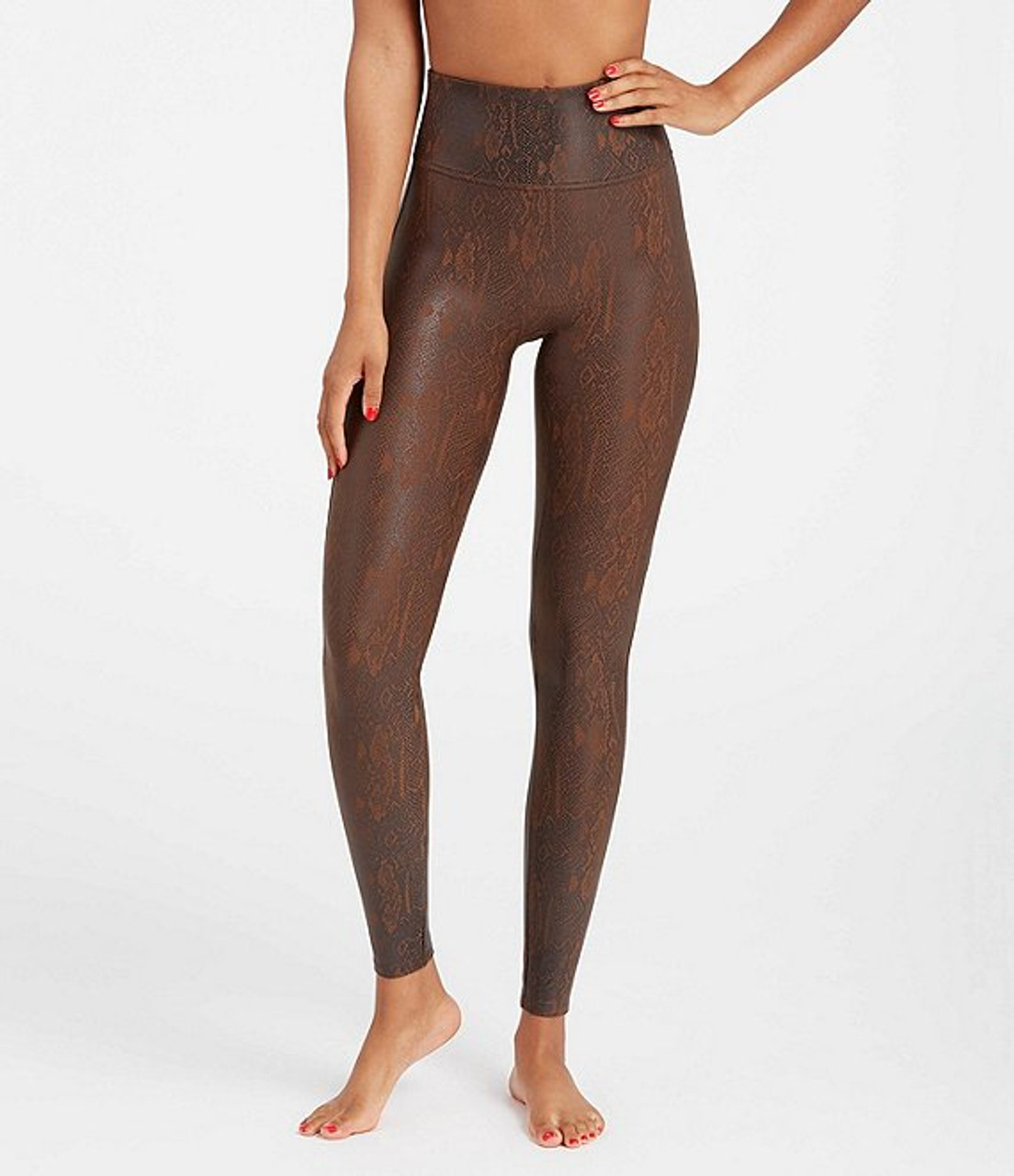 Faux Leather Snakeskin Legging - Brown