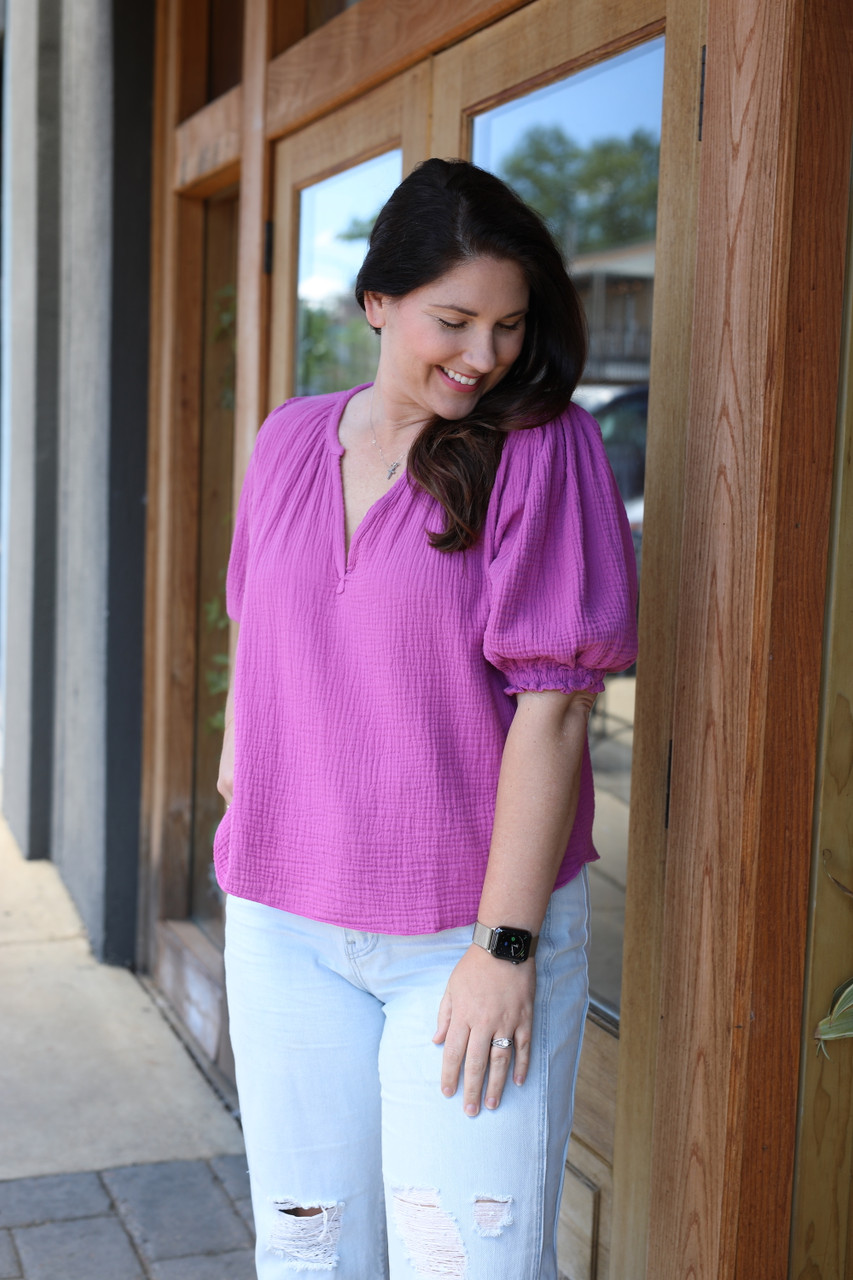 Gauze Puff Sleeve Top L.A. Green