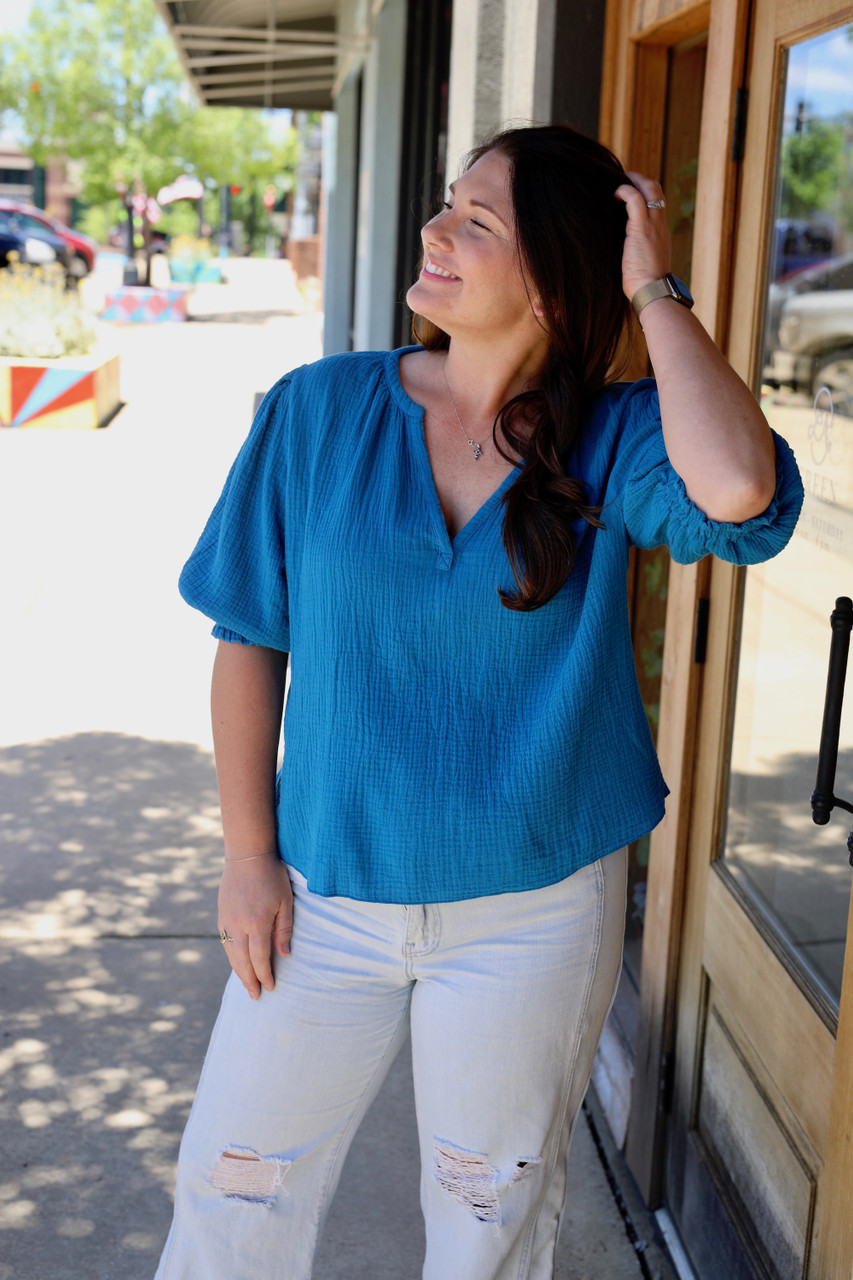 Gauze Puff Sleeve Top L.A. Green