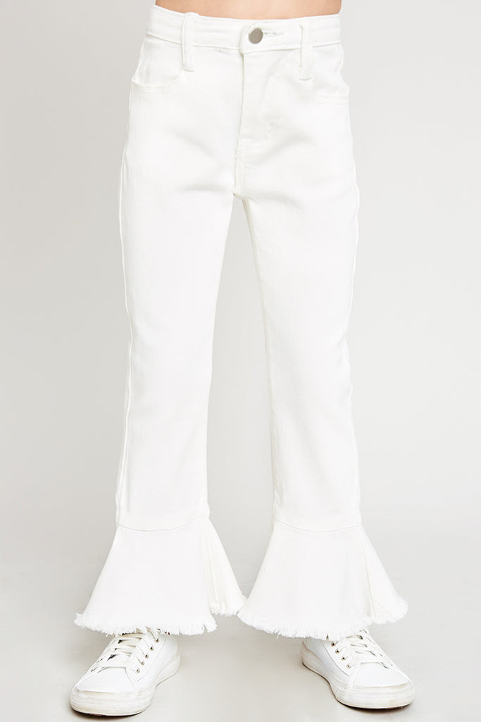 Tween Ruffle White Denim Jeans1