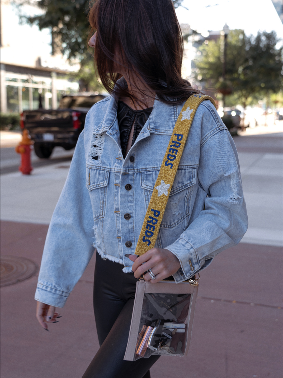 White Clear Purse with Beaded Guitar Strap and Custom Patches - Stadium or  Concert Purse - Game Day Purse - Gifts for Her