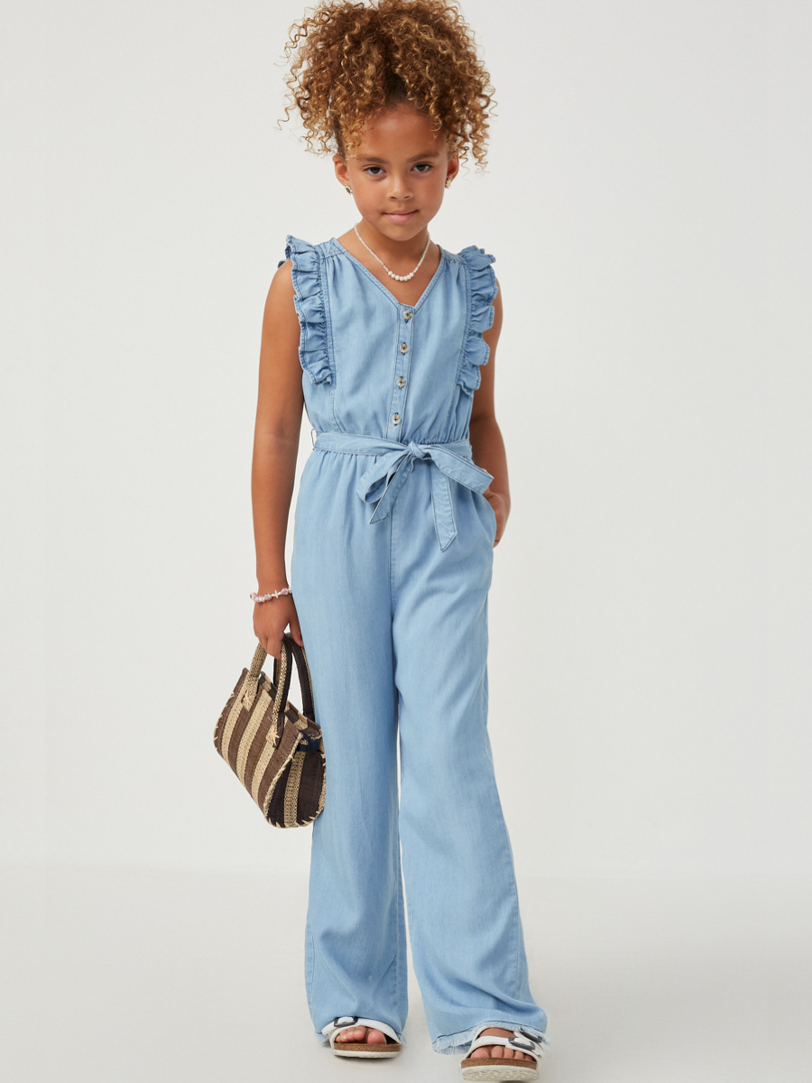 Tween Tencel Buttoned Ruffle Tank Wide Leg Jumpsuit