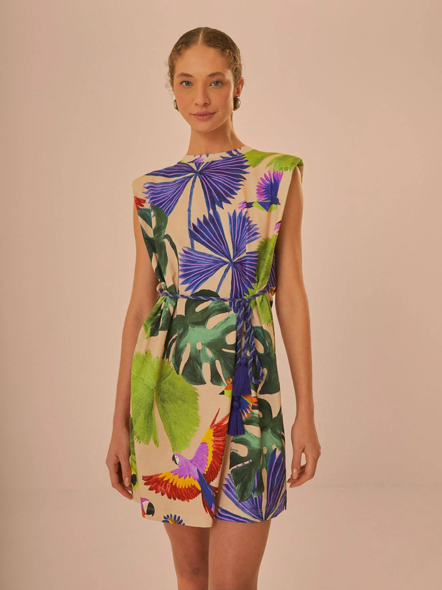 Sand Macaw Jungle Organic Cotton T-Shirt Dress