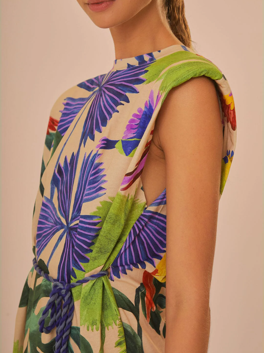 sand macaw jungle organic cotton t shirt dress Farm Rio Sand Macaw Jungle Organic Cotton T-Shirt Dress - Macaw Jungle Sand