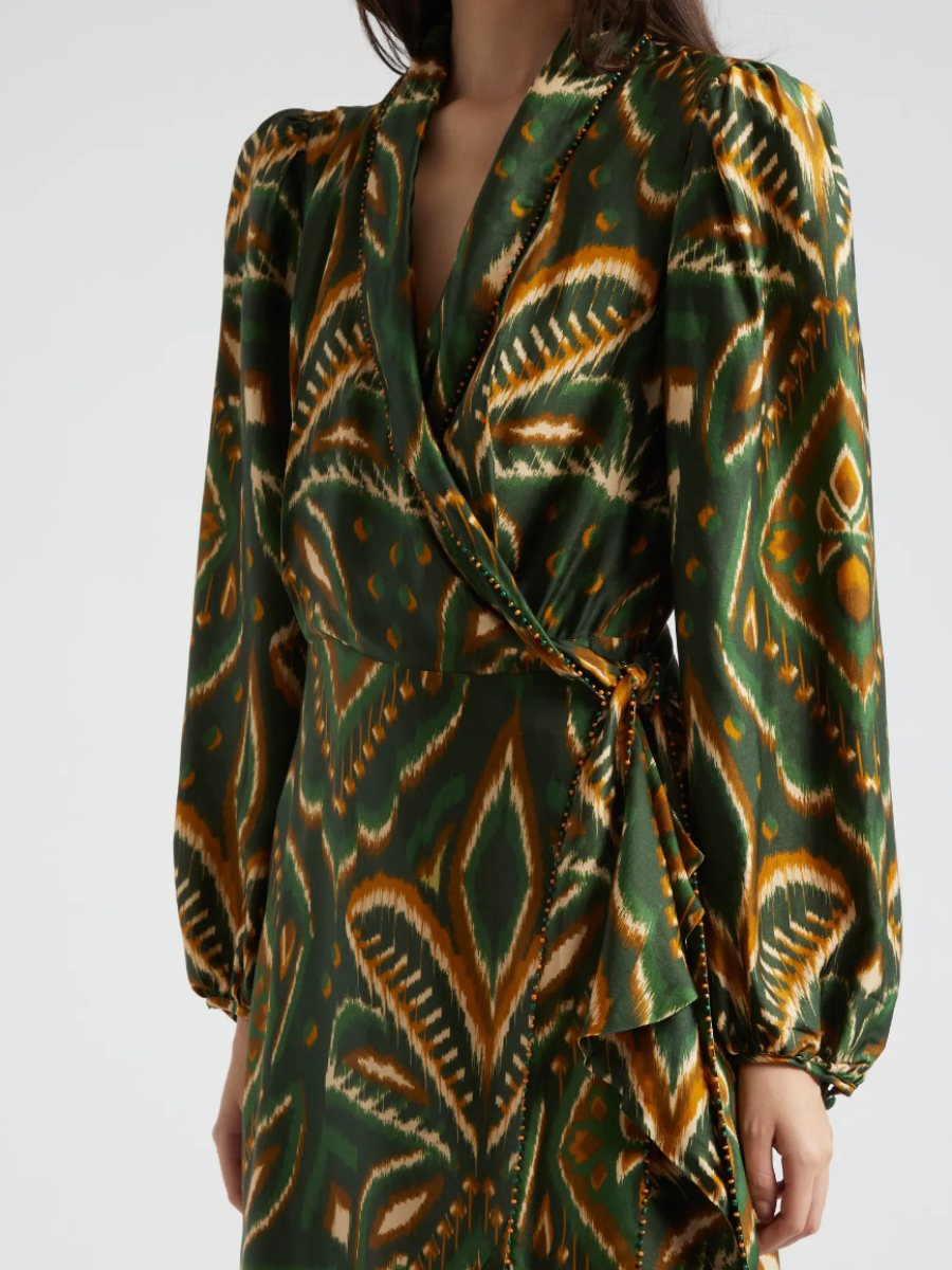 farm rio pineapple ikat asymmetric hem wrap dress FARM Rio Cream Ainika Pineapple Ikat Maxi Dress, Ainika Pineapple Ikat Cream / XXS main image 0