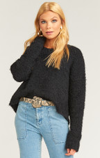 Cropped Varsity Sweater - Knubby Knit Black