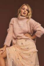 Fatime Turtleneck Sweater in Fuzzy Pink Knit