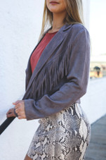 Forever Lovely Stone Blazer with Fringe Trim