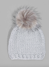 Silver Chunky Knit Beanie w/ Pom