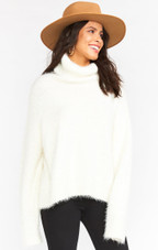 Fatima Turtleneck Sweater - Fuzzy White Knit