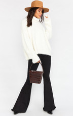 Fatima Turtleneck Sweater - Fuzzy White Knit