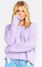 Cropped Varsity Sweater - Lilac Knubby Knit