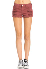 Distressed Rust Colored Denim Shorts