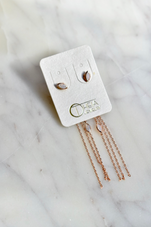 Petite Milky Stone Stud with Custom Drop Down Chain