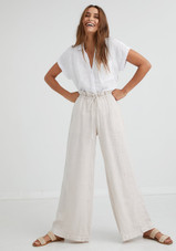 Ruffle Waist Wide Leg Pant - Sand Stone