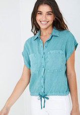 Cap Sleeve Tie Waist Button Down