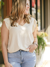 Gauze Ruffle V Neck