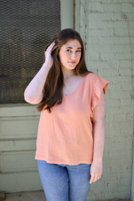 Gauze Ruffle V Neck