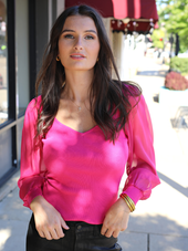 Britt Sheer Sleeve Ribbed Knit Top