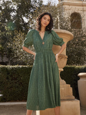 Pleated Skirt Jacquard Midi Dress