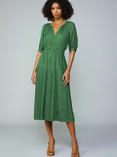 Pleated Skirt Jacquard Midi Dress
