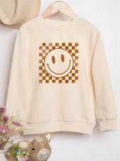 Tween Plaid Smiley Face Graphic Sweatshirt