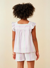 Tween Striped Square Neck Ruffled Top