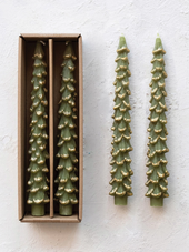 10" Tree Shaped Taper Candles w/ Gold Tips