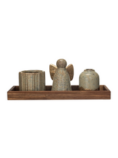 Wood Tray w/ Stoneware Planter, Taper Holder, & Angel