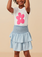 Tween Light Denim Smocked Waist Skirt