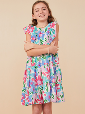 Tween Textured Floral Ruffle Sleeved Dress
