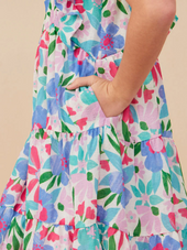 Tween Textured Floral Ruffle Sleeved Dress