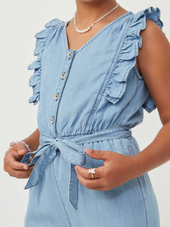 Tween Tencel Buttoned Ruffle Tank Wide Leg Jumpsuit