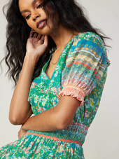 Bordered Floral Print Midi Dress