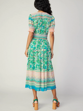 Bordered Floral Print Midi Dress