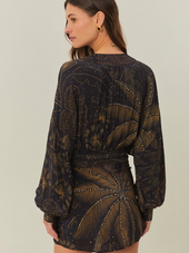black golden foliage mini dress Parosh Gold Foliage Mini Dress M / Gold