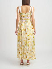 Shoulder Tie Printed Midi Dress