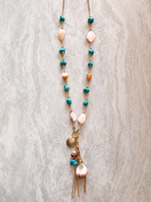 Aarohi Bead & Shell Long Necklace with Drop Charms