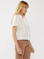 Floral Eyelet Pintuck Shirt W/ Edge Lace Trim