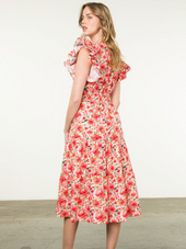 Ruffle Sleeve Flower Midi Dress